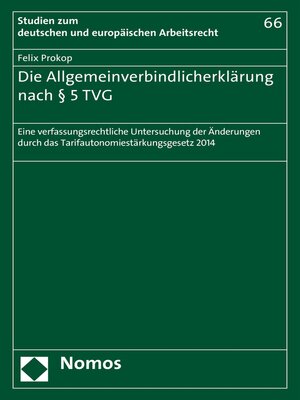 cover image of Die Allgemeinverbindlicherklärung nach § 5 TVG